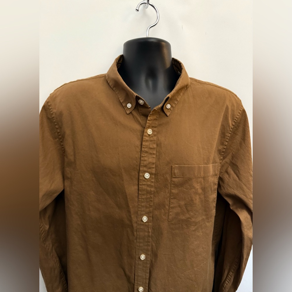 BUCK MASON Shirt Mens L Skyline Poplin Button Down Chest Pocket Brown Cotton - Picture 8 of 14
